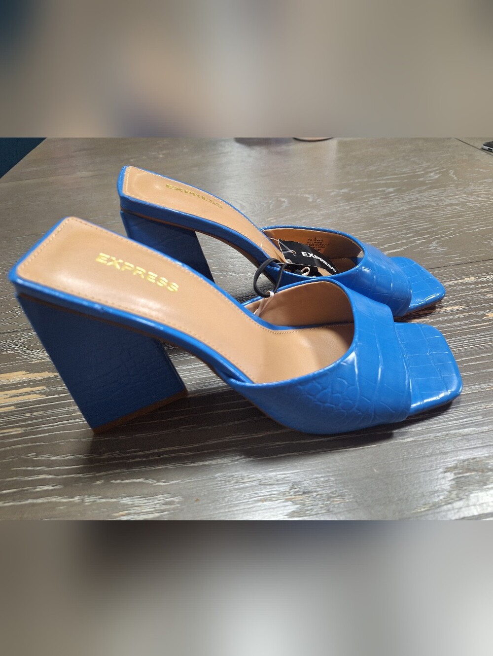 Express Women's Cobalt Blue Croc-Embossed Block4"Heel Mules, Size 8